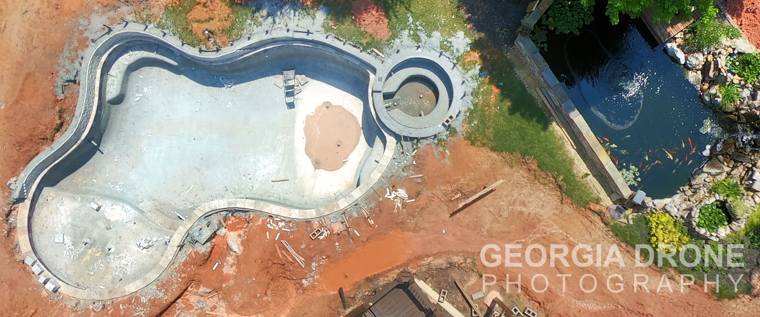 Drone photo of Alpharetta GA swimming pool installation