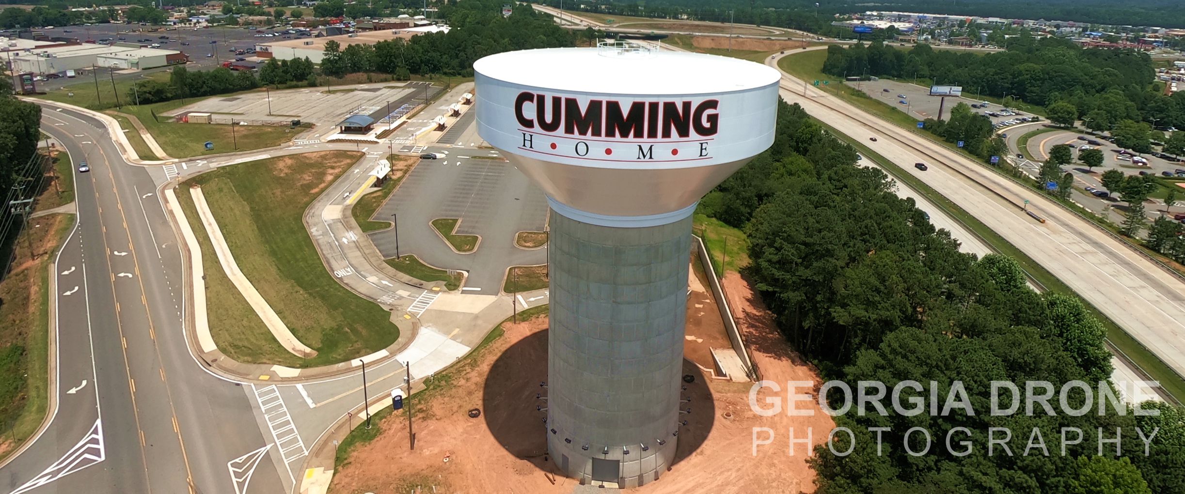 Drone photo of Cumming GA water tower inspection