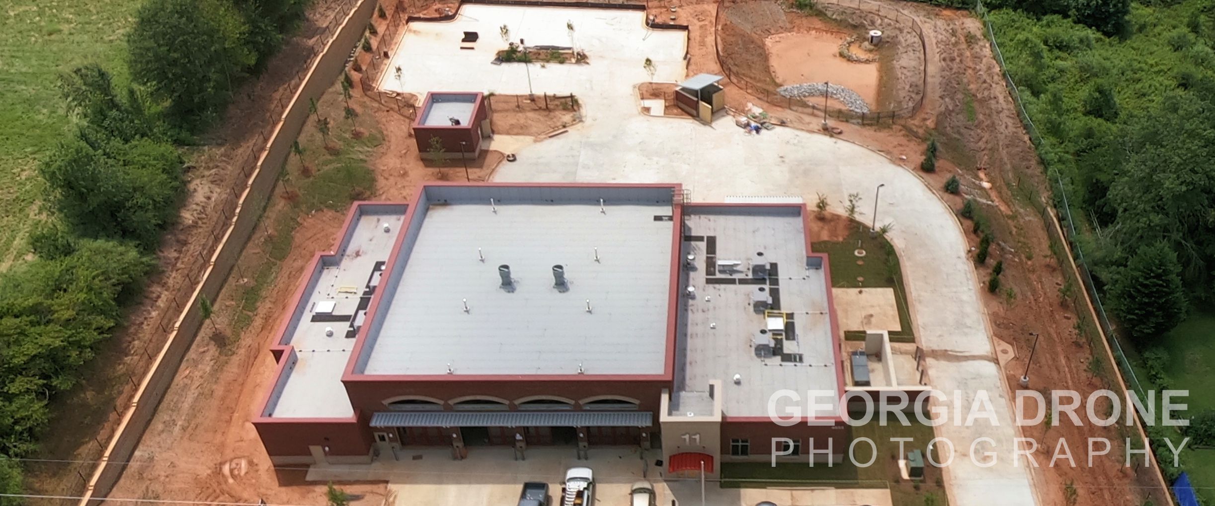 Drone photography of construction of the Forsyth County fire station number 11 on Pittman Road